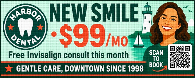 AI-drafted dental practice ad rendered on the LED panel