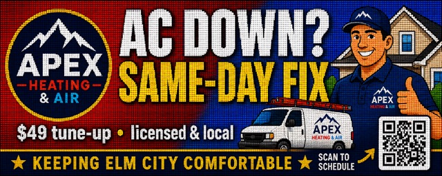 AI-drafted HVAC service ad rendered on the LED panel